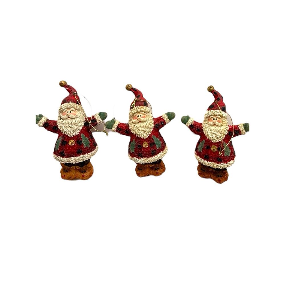 Set of 3 Santa Resin Figure Christmas Ornaments 3" Reindeer Slippers Holiday EUC